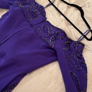 Dress -maxi special occasion purple beaded dress-strapless Long sleeve